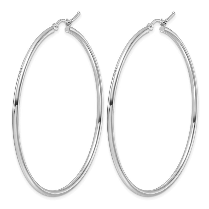 14K White Gold Polished 2X55mm Hoop Earrings
