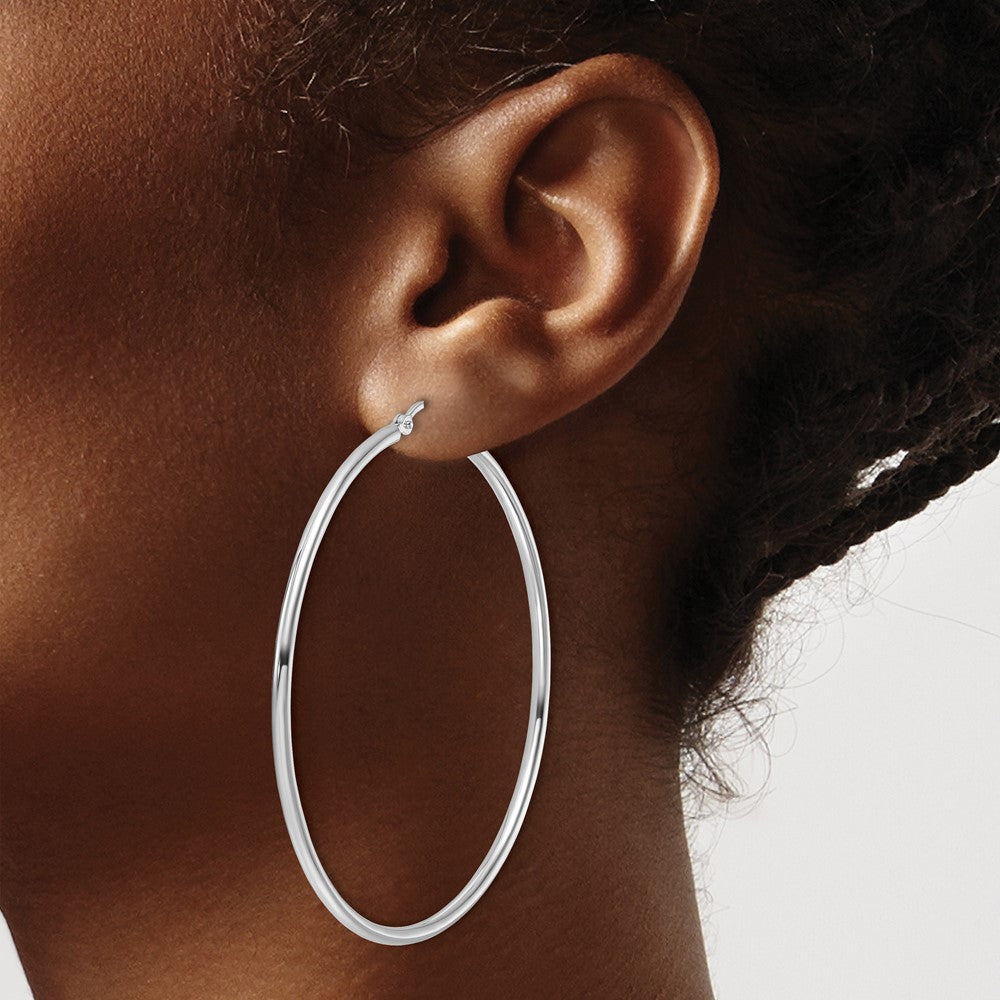 14K White Gold Polished 2X55mm Hoop Earrings