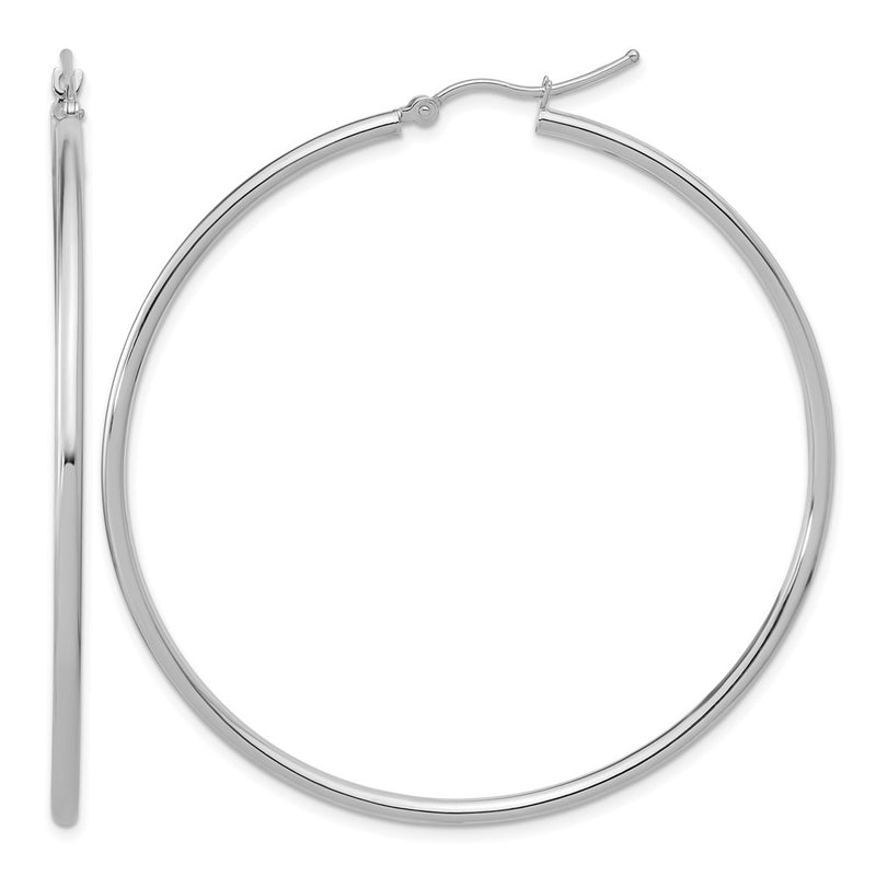 14K White Gold Polished 2X55mm Hoop Earrings