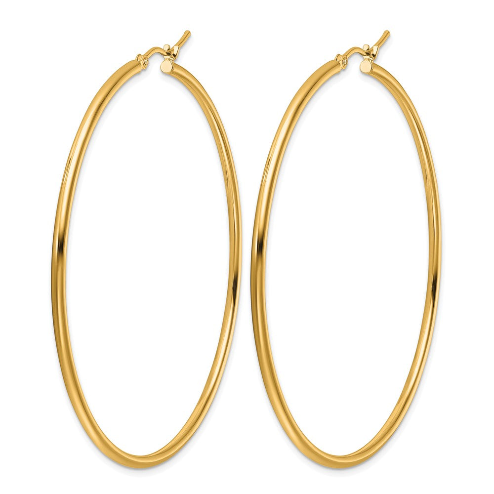 14K Yellow Gold Polished 2X60mm Hoop Earrings