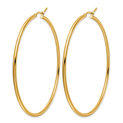 14K Yellow Gold Polished 2X60mm Hoop Earrings