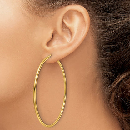 14K Yellow Gold Polished 2X60mm Hoop Earrings