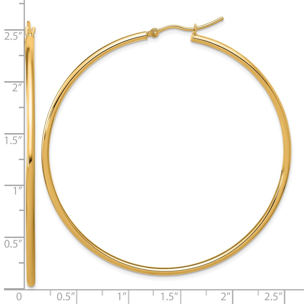 14K Yellow Gold Polished 2X60mm Hoop Earrings
