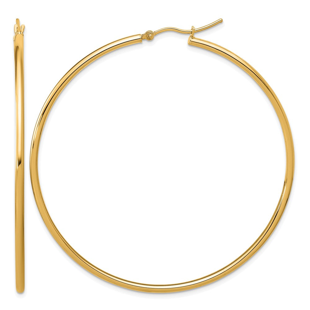14K Yellow Gold Polished 2X60mm Hoop Earrings