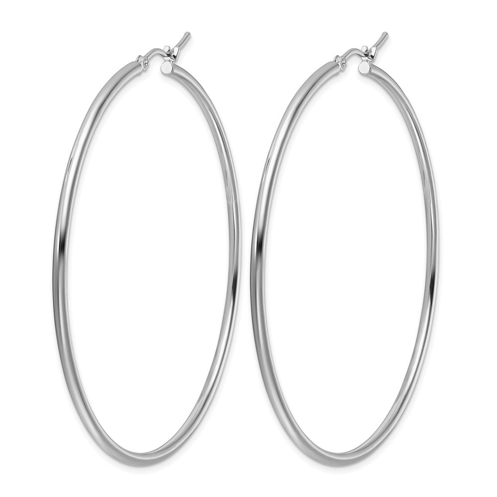 14K White Gold Polished 2X60mm Hoop Earrings