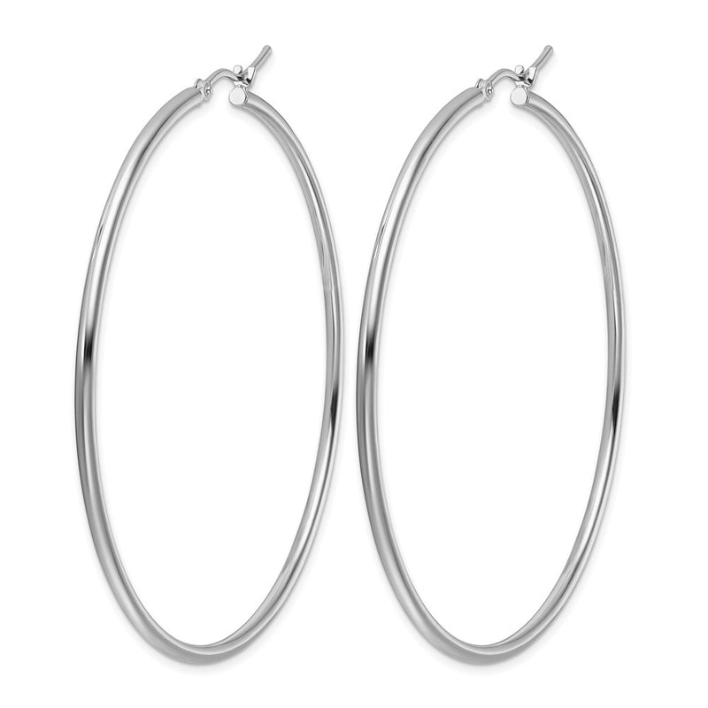 14K White Gold Polished 2X60mm Hoop Earrings