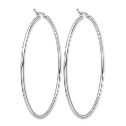 14K White Gold Polished 2X60mm Hoop Earrings