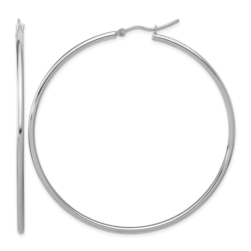 14K White Gold Polished 2X60mm Hoop Earrings