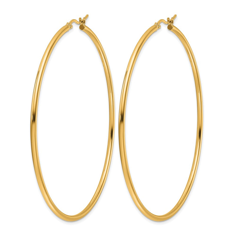 14K Yellow Gold Polished 2X65mm Hoop Earrings