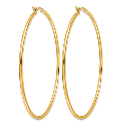 14K Yellow Gold Polished 2X65mm Hoop Earrings