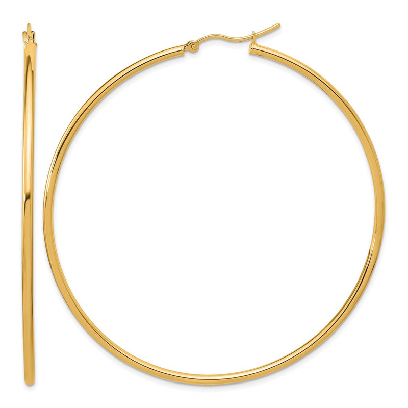14K Yellow Gold Polished 2X65mm Hoop Earrings
