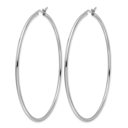 14K White Gold Polished 2X65mm Hoop Earrings