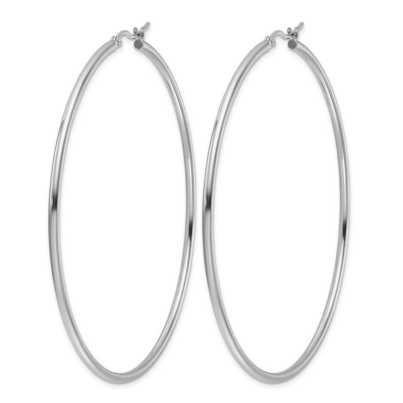 14K White Gold Polished 2X65mm Hoop Earrings