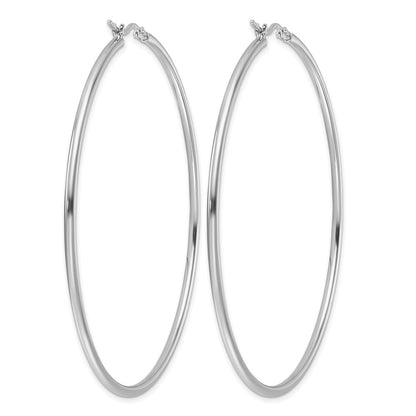 14K White Gold Polished 2X65mm Hoop Earrings
