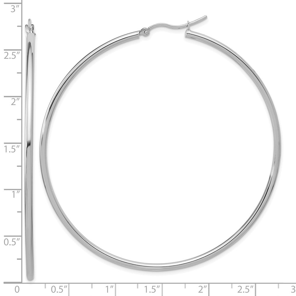 14K White Gold Polished 2X65mm Hoop Earrings