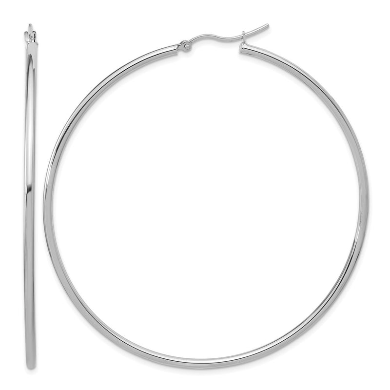 14K White Gold Polished 2X65mm Hoop Earrings