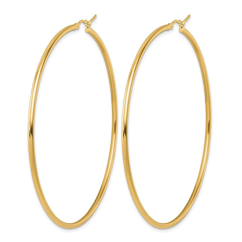14K Yellow Gold Polished 2X70mm Hoop Earrings