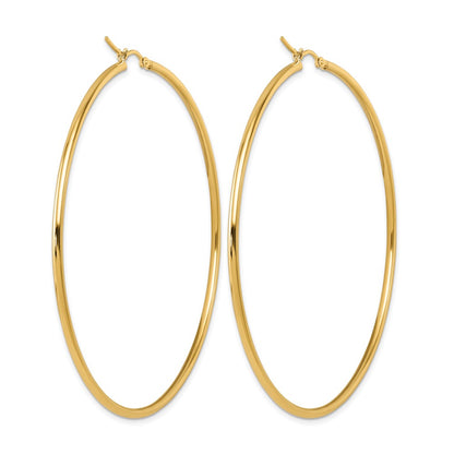 14K Yellow Gold Polished 2X70mm Hoop Earrings