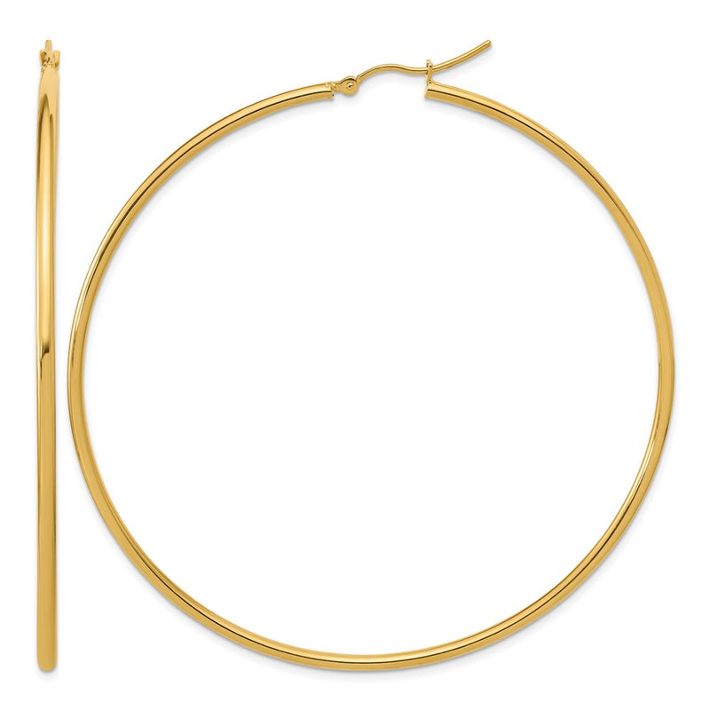 14K Yellow Gold Polished 2X70mm Hoop Earrings