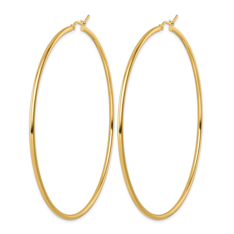 14K Yellow Gold Polished 2X75mm Hoop Earrings
