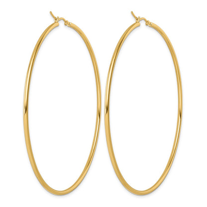 14K Yellow Gold Polished 2X75mm Hoop Earrings