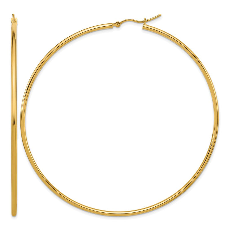 14K Yellow Gold Polished 2X75mm Hoop Earrings