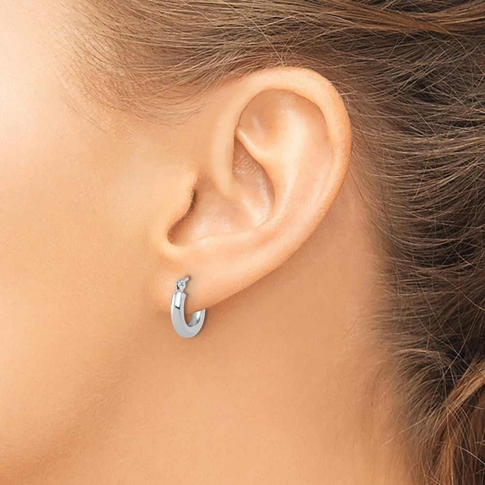 14K White Gold Polished 3mm Hoop Earrings