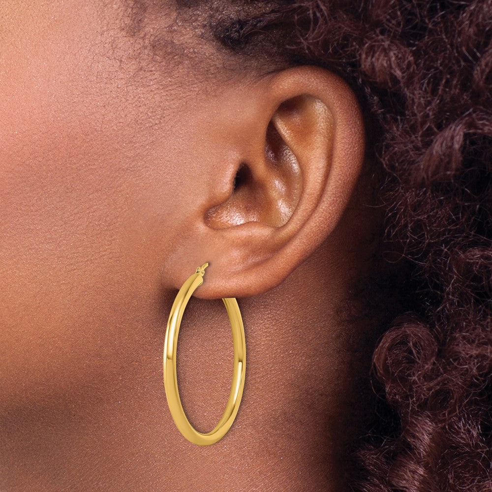 14K Yellow Gold Polished 3mm Hoop Earrings