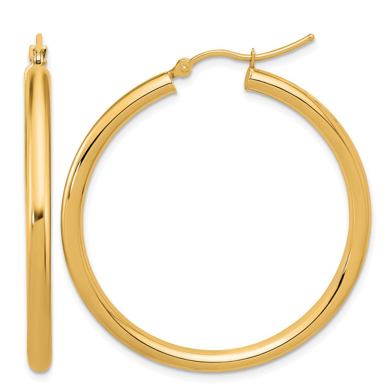 14K Yellow Gold Polished 3mm Hoop Earrings