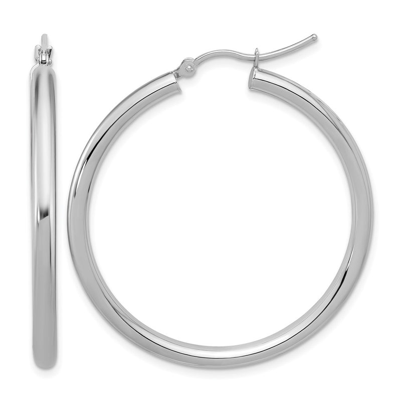 14K White Gold Polished 3mm Hoop Earrings