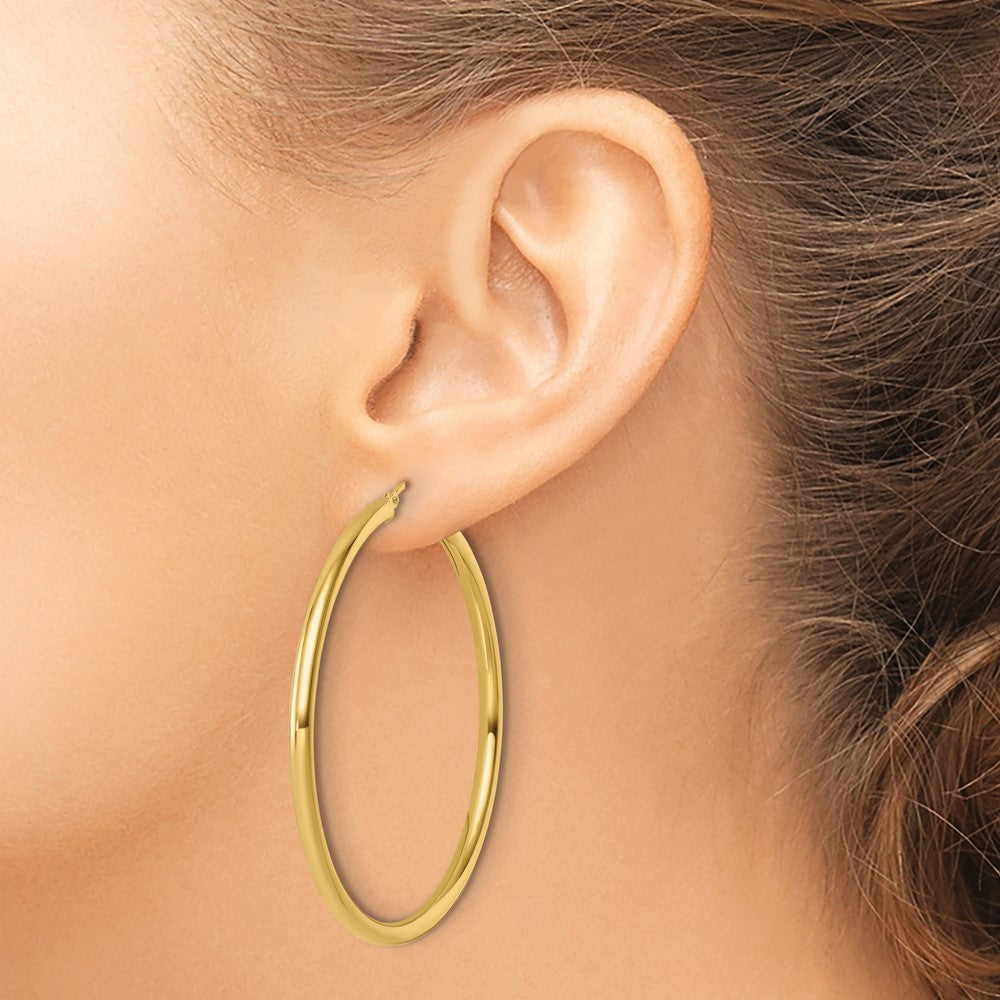 14K Yellow Gold Polished 3mm Hoop Earrings