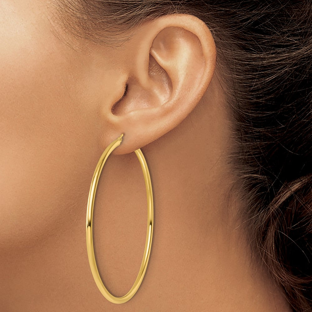 14K Yellow Gold Polished 2.5mm Hoop Earrings