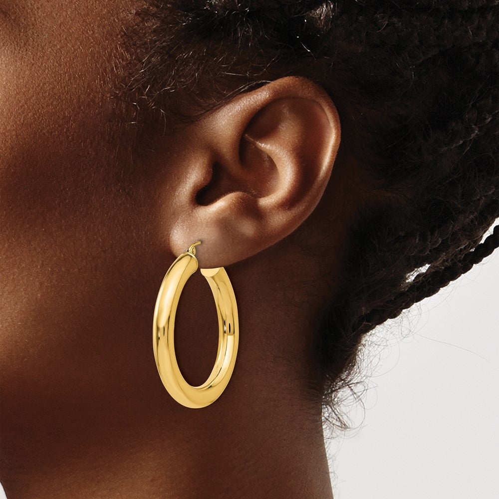 14K Yellow Gold Polished 5mm Hoop Earrings
