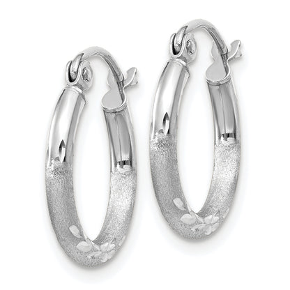 14K White Gold Satin And D/C 2mm Round Hoop Earrings