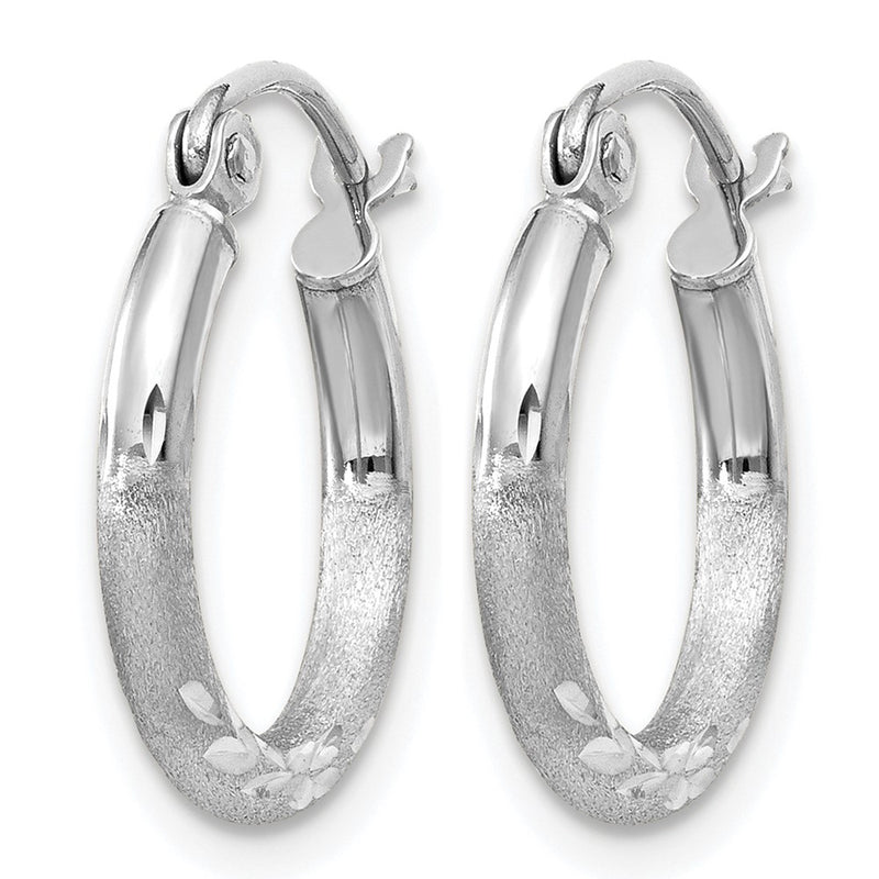 14K White Gold Satin And D/C 2mm Round Hoop Earrings