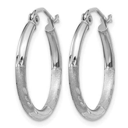 14K White Gold Satin And D/C 2mm Round Hoop Earrings