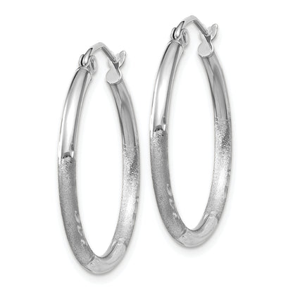 14K White Gold Satin And D/C 2mm Round Hoop Earrings