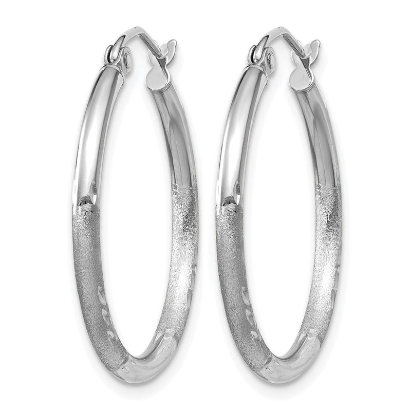 14K White Gold Satin And D/C 2mm Round Hoop Earrings