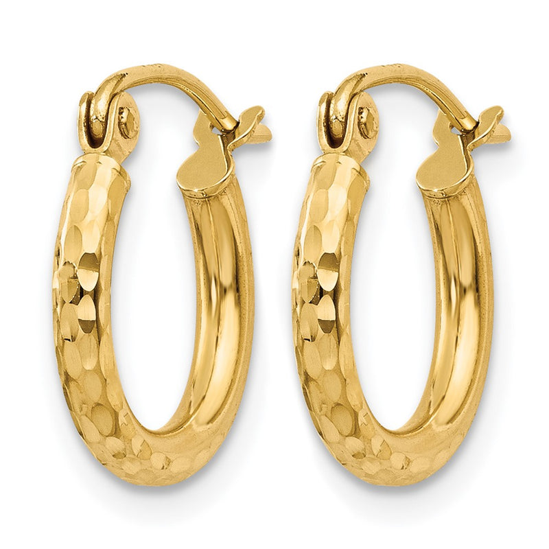 14K Yellow Gold Diamond Cut 2mm Round Tube Hoop Earrings