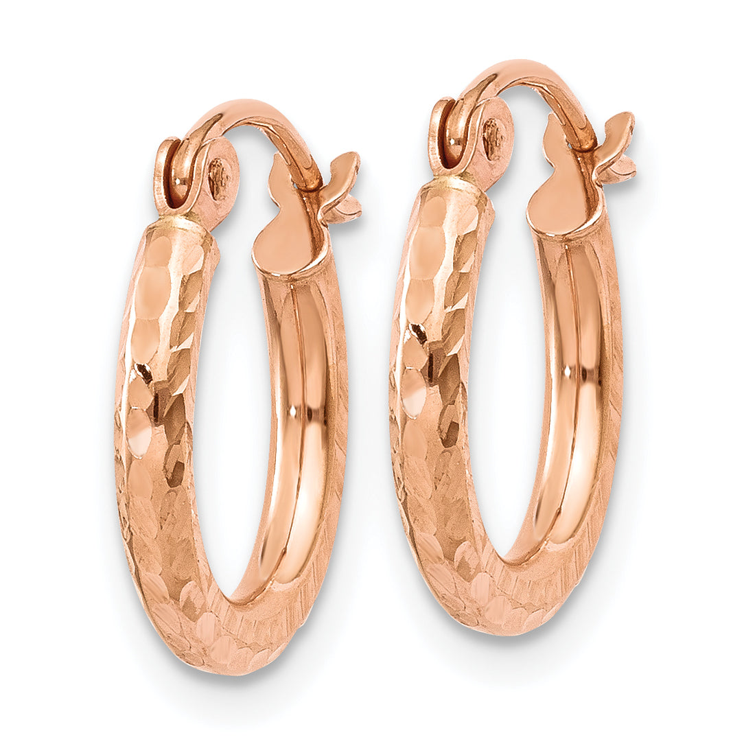 14K Rose Gold Lightweight Diamond Cut Hoop Earrings