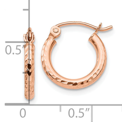 14K Rose Gold Lightweight Diamond Cut Hoop Earrings