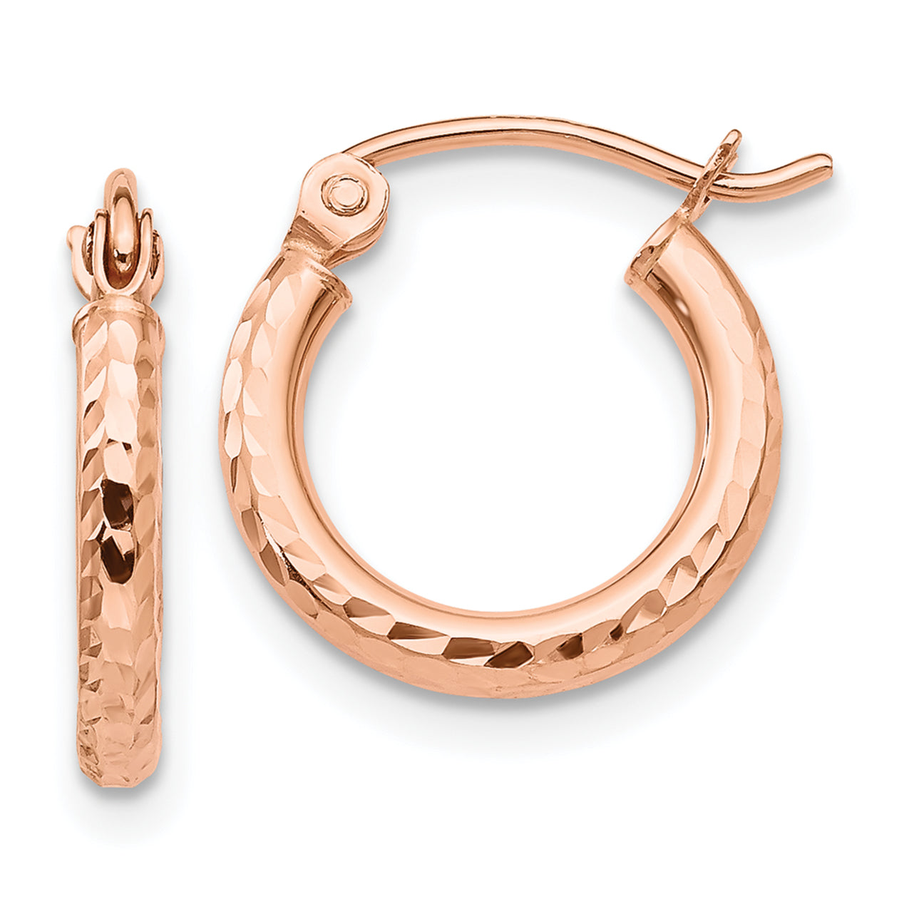 14K Rose Gold Lightweight Diamond Cut Hoop Earrings