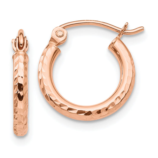 14K Rose Gold Lightweight Diamond Cut Hoop Earrings