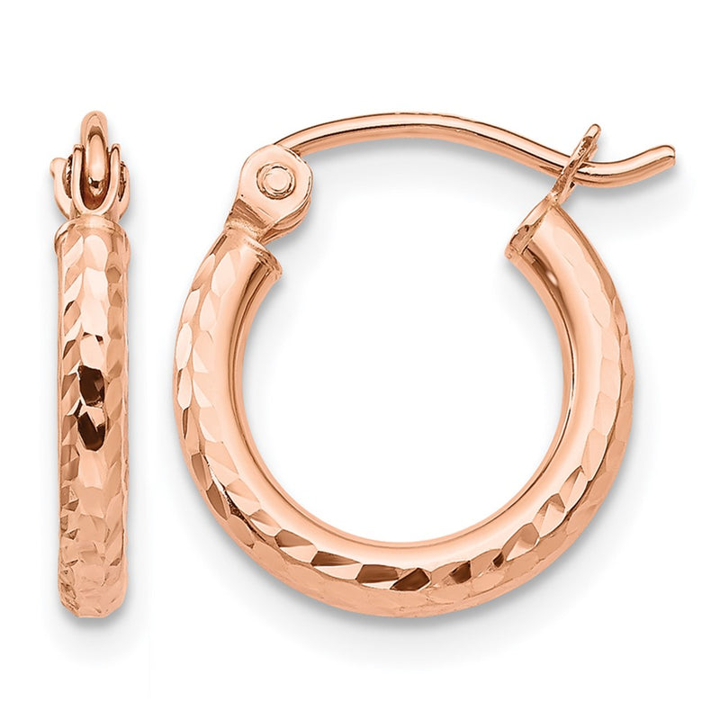14K Rose Gold Lightweight Diamond Cut Hoop Earrings