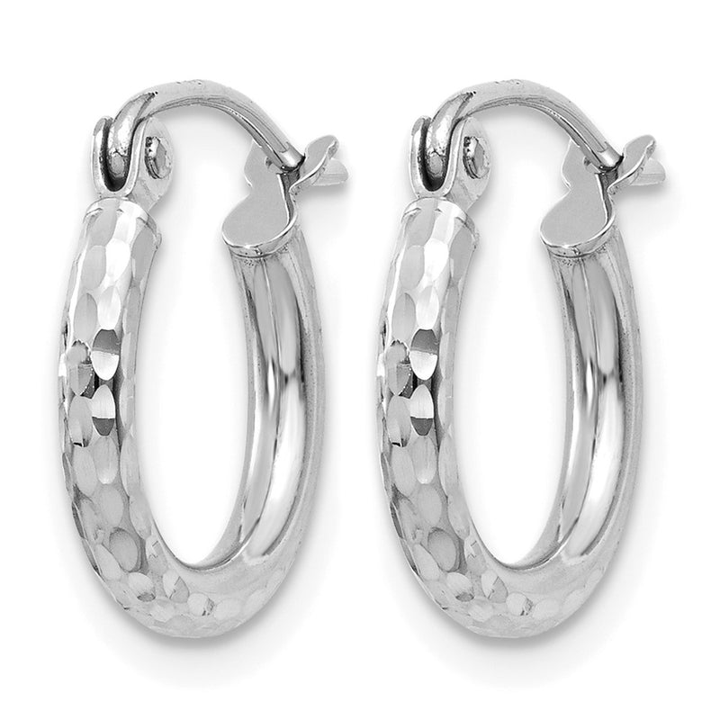 14K White Gold Diamond Cut 2mm Round Tube Hoop Earrings
