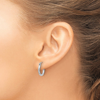 14K White Gold Diamond Cut 2mm Round Tube Hoop Earrings