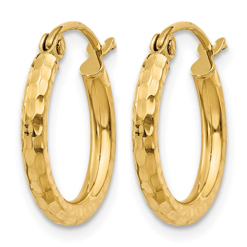14K Yellow Gold Diamond Cut 2mm Round Tube Hoop Earrings