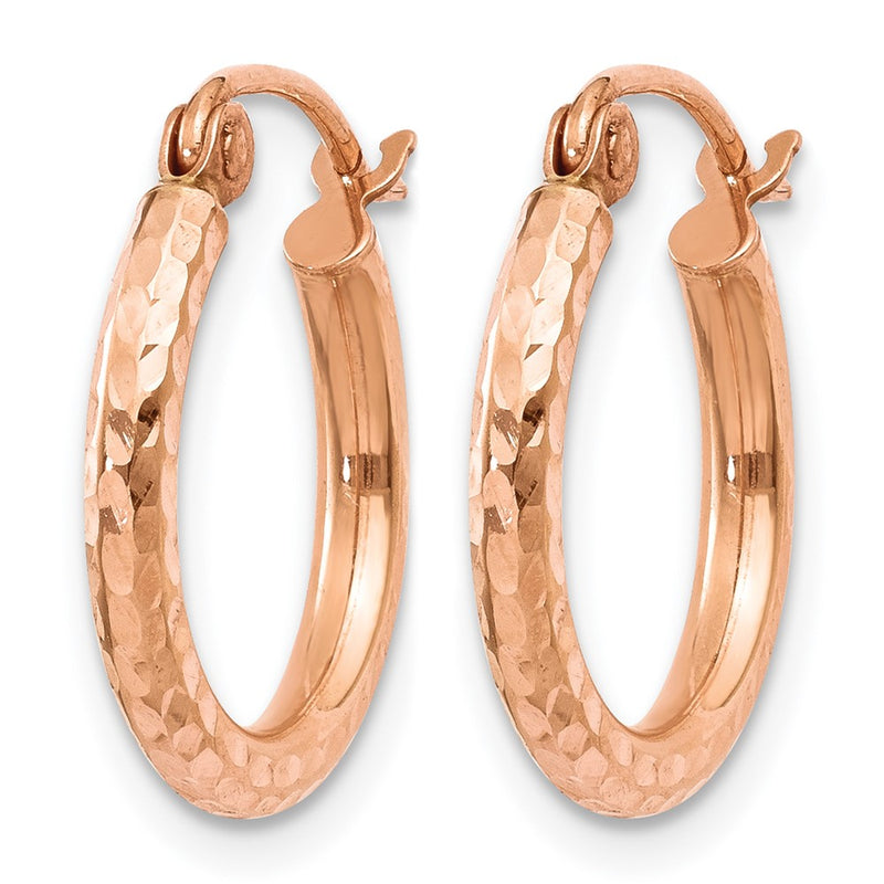 14K Rose Gold Lightweight Diamond Cut Hoop Earrings