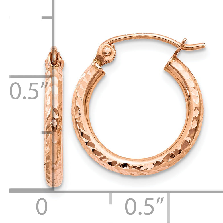14K Rose Gold Lightweight Diamond Cut Hoop Earrings