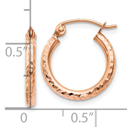 14K Rose Gold Lightweight Diamond Cut Hoop Earrings